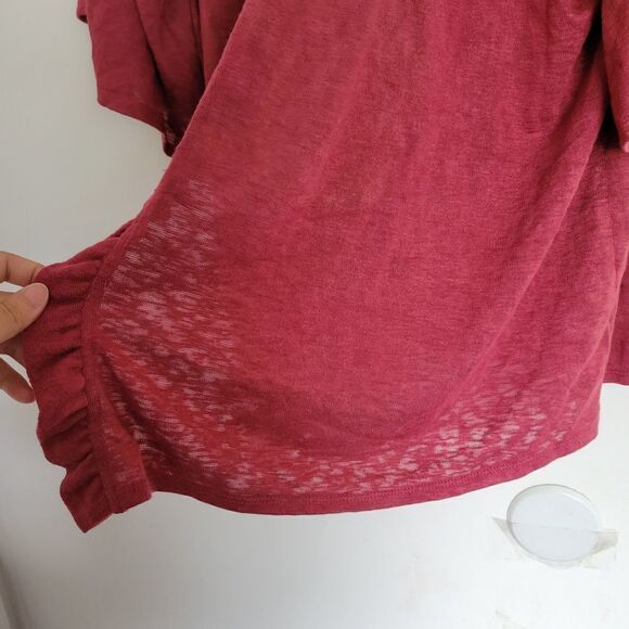 NEW Bobeau Burgundy Wine Red Marianne Ruffle Flare Short Sleeve Knit Cardigan - Picture 7 of 14